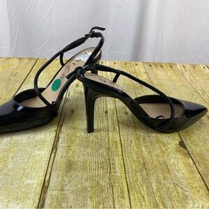 Unisa Black Strappy Pointed 4” Heels‎ for Women Glossy Black